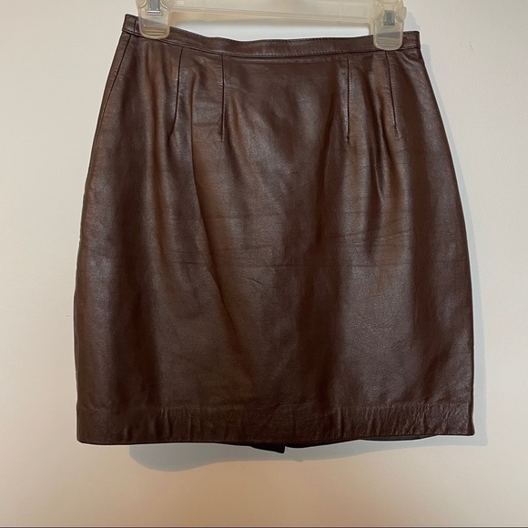 Matters of Degrees 100% Leather Brown Lined Skirt - Picture 1 of 8